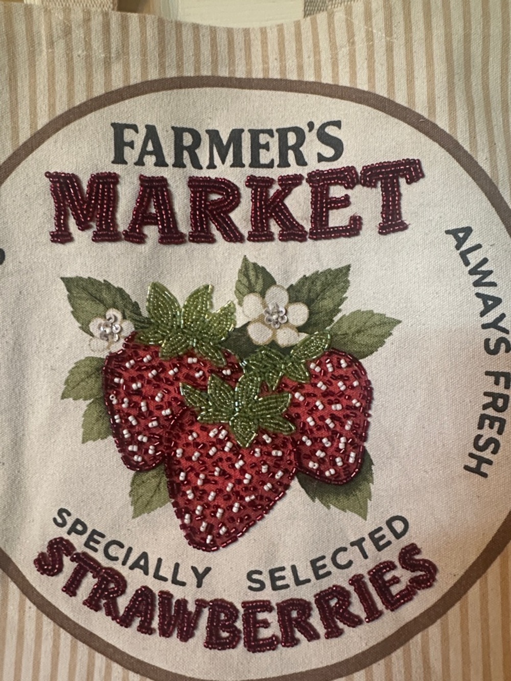 Farmer's Market Strawberries Tote Bag - Beige Stripe - Picture 4 of 4